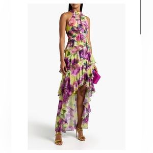 BADGLEY MISCHKA Tiered ruffled floral-print chiffon dress Size 4